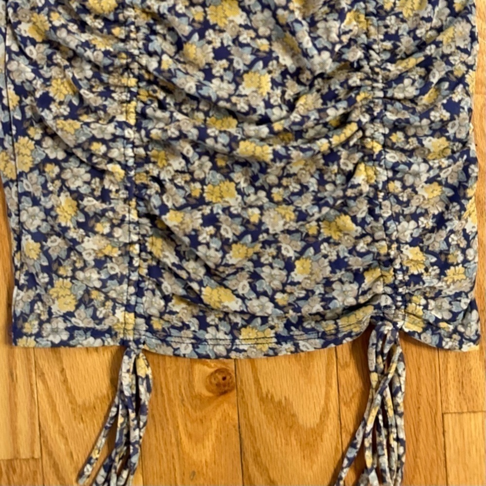 Amable by Mable FLORAL MESH MINI BODYCON DRESS blue yellow Medium - Picture 4 of 8